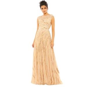 Mac Duggal Sequins Illusion Bodice Beaded Belt Maxi Gown Evening Formal Dress